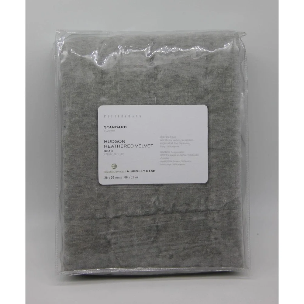 Pottery Barn Standard Pillow Sham Hudson Heathered Velvet Gray NEW 26x20
